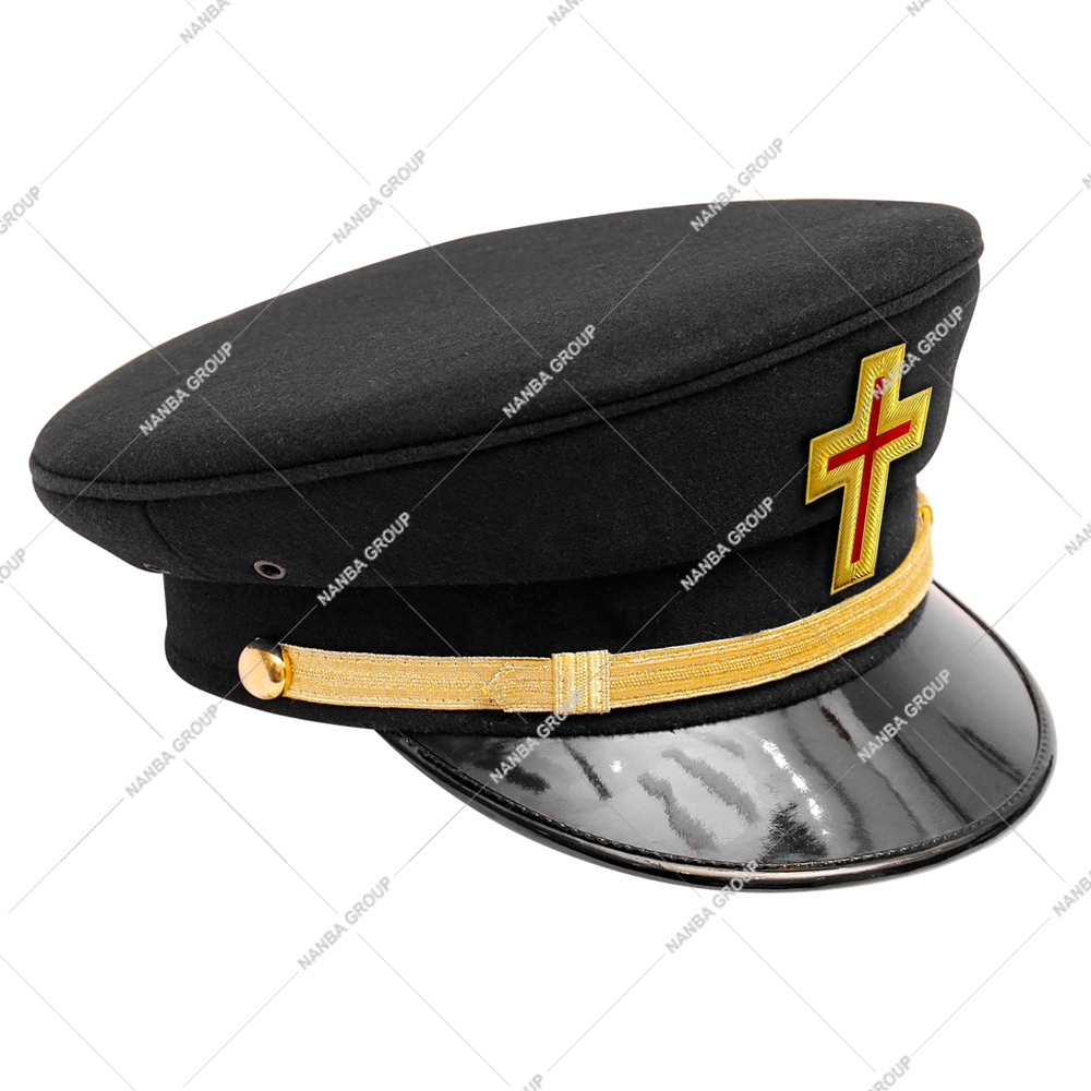 Nanba Group Watermark copy Regalia Lodge Knights Templar fatigue cap features a prominent gold metal emblem on the front