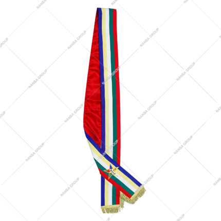 OES and Amaranth Reversible Sash Lined with Red Moire Ribbon, Order of Eastern Star Sashes, Front Multi-Colour