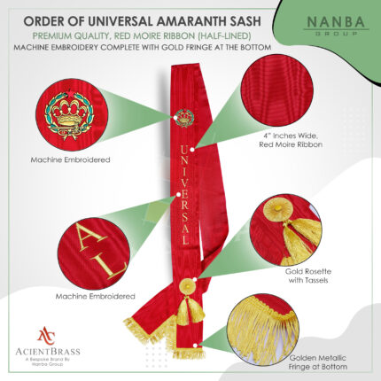 Universal Amaranth Sash (Half Lined) Premium Quality Handmade Cross Style Red Moire Ribbon Party Use OES Sashes – image 2