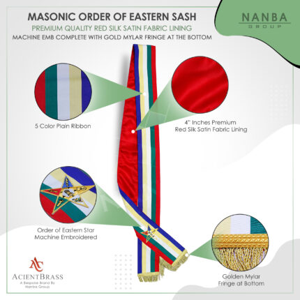 OES and Amaranth Reversible Sash Lined with Red Moire Ribbon, Order of Eastern Star Sashes, Front Multi-Colour – image 2