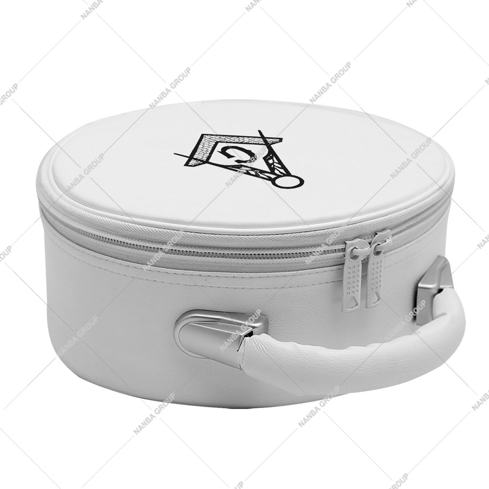 Photo-06 Masonic Cap Case White Pu Soft Carry Bag with Square and Compasses G Embroidery Without Strap
