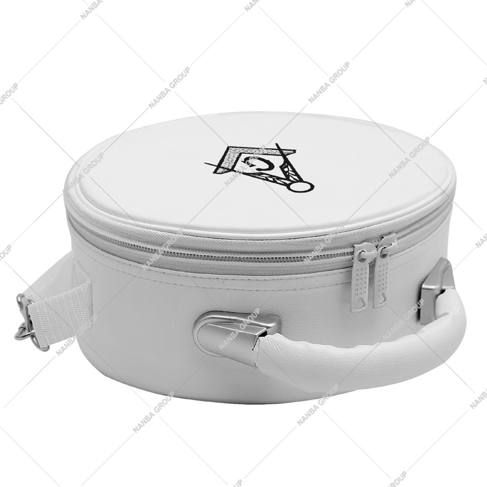 Photo-08 White Imitation Leather Masonic Cap Case Featuring Embroidered Square, Compass, and G Emblem