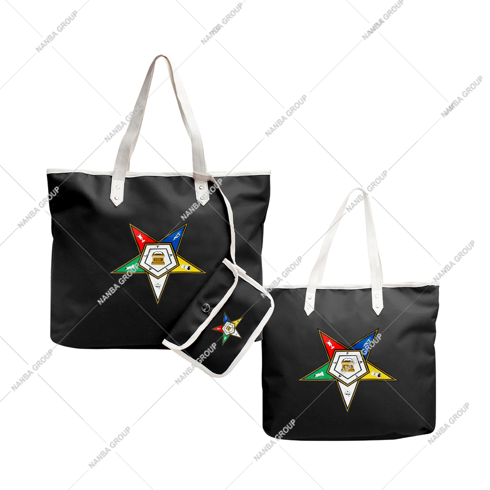 7 Eastern Star Masonic Black Tote Bag with Zipper Closure | Custom Logo Waterproof Shopping Bag for Unisex Use