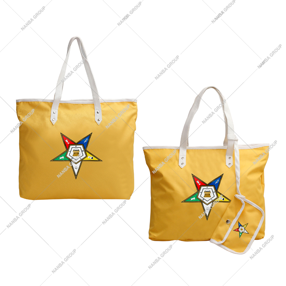 7 Custom Made Eastern Star Yellow Waterproof Tote Bag with Zipper Closure & Embroidery | OEM Manufacturer