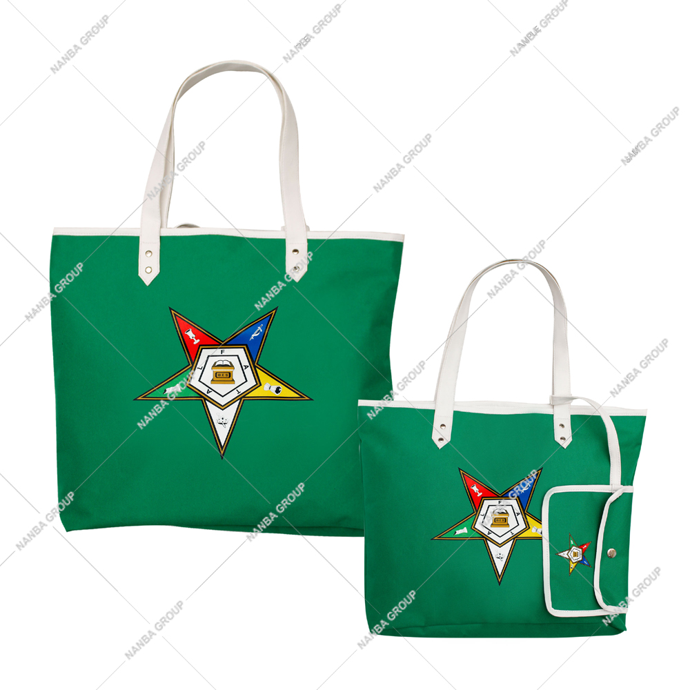 7 Eastern Star Masonic Green Waterproof Zipper Tote Bag | Embroidery Design Unisex Masonic Regalia Gift for Members