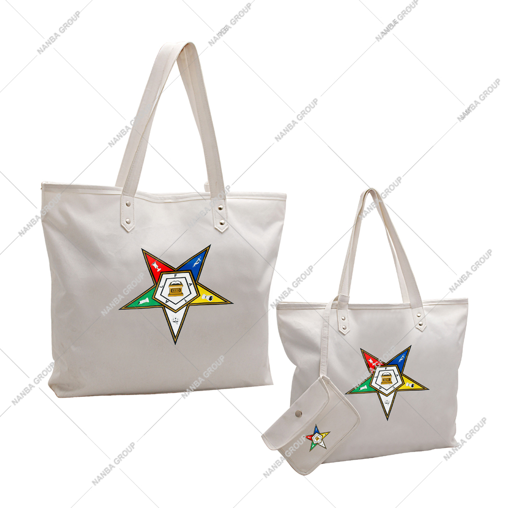 7 Wholesale Eastern Star White Waterproof Unisex Tote Bags | Masonic Eastern Star Embroidered Zipper Canvas Bag | Outdoor Use All