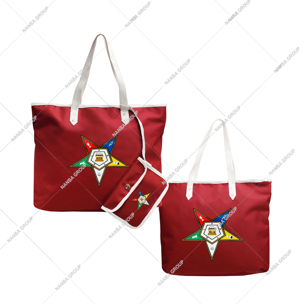 7 Eastern Star Masonic Maroon Waterproof Tote Bag with Zipper Closure | Unisex Gift Bag for Shopping & Outdoor Use