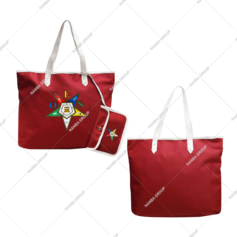 Photo-07 OES Eastern Star Waterproof Zipper Closure Maroon Tote Bag with Embroidery Design for Women’s Shopping