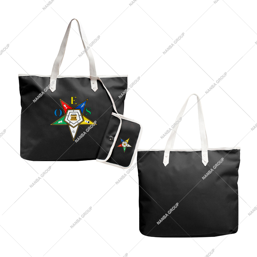 Photo-07 Eastern Star Masonic Tote Bag Black Waterproof Zipper Closure Embroidered Symbol Elegant Design for Shopping All Seasons
