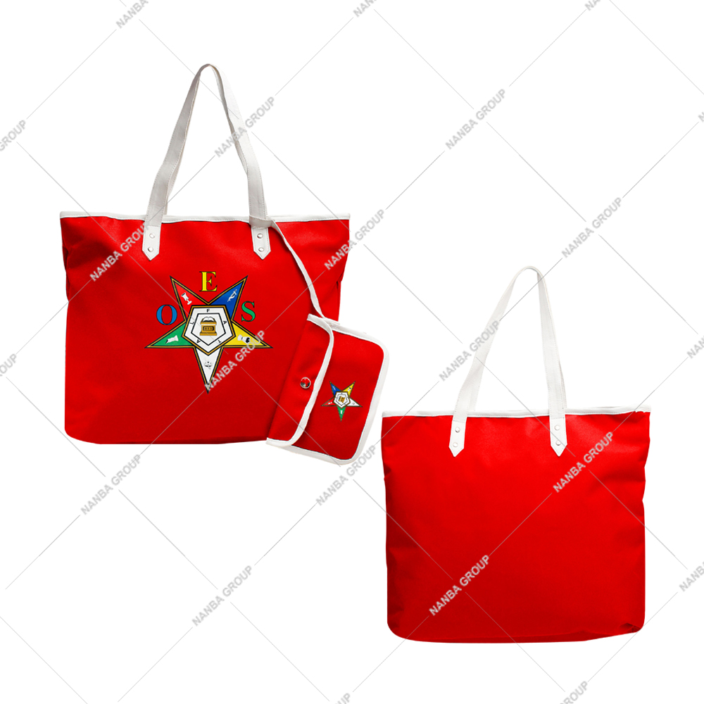Photo-07 OES Ladies Tote Bag Red Codura & Poly-Vinyl Embroidered Star Design Waterproof Zipper Closure Fashion Shopping Accessory