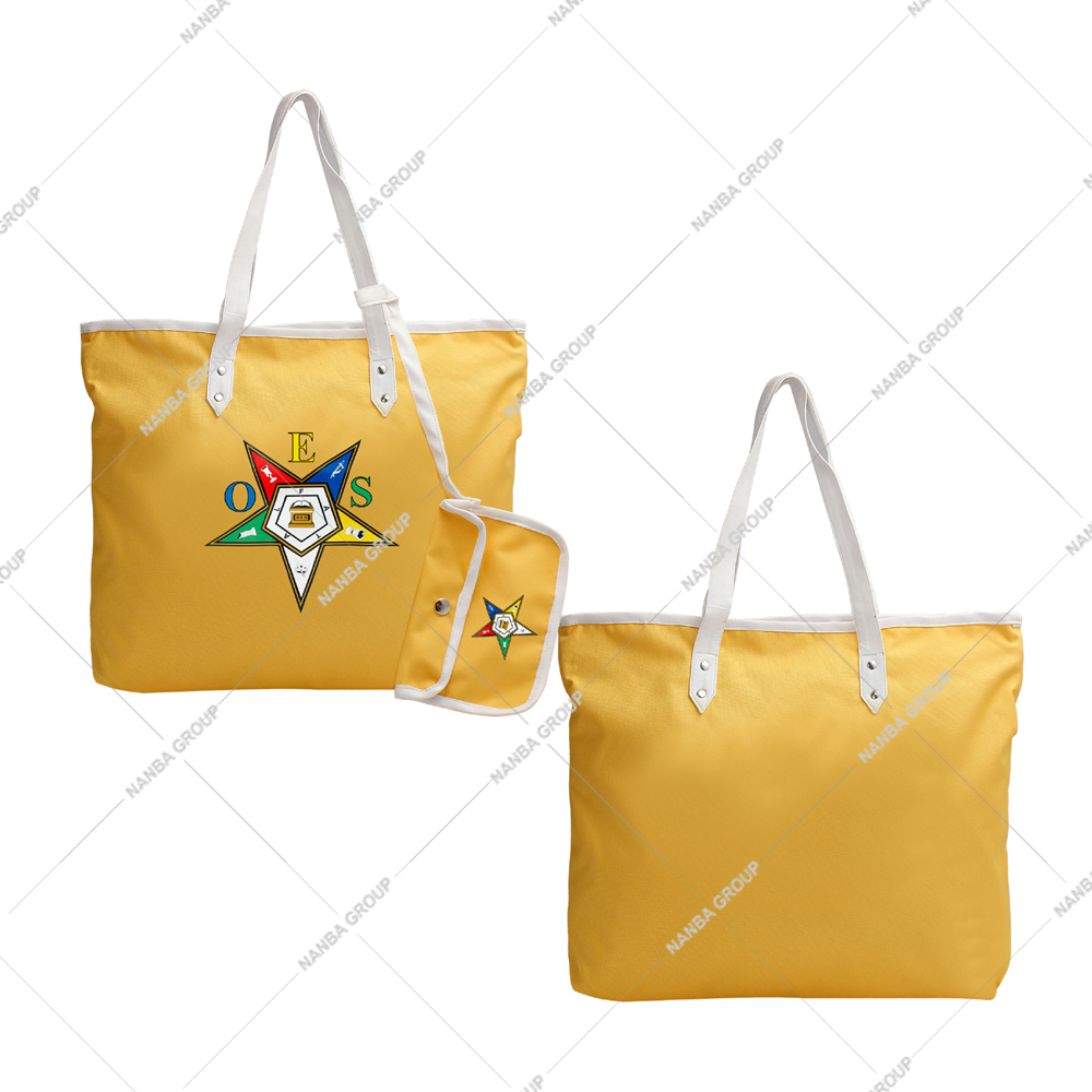 Photo-07 Eastern Star Embroidered Yellow Tote Bag with White Handles and Matching Pouch Shopping Accessory