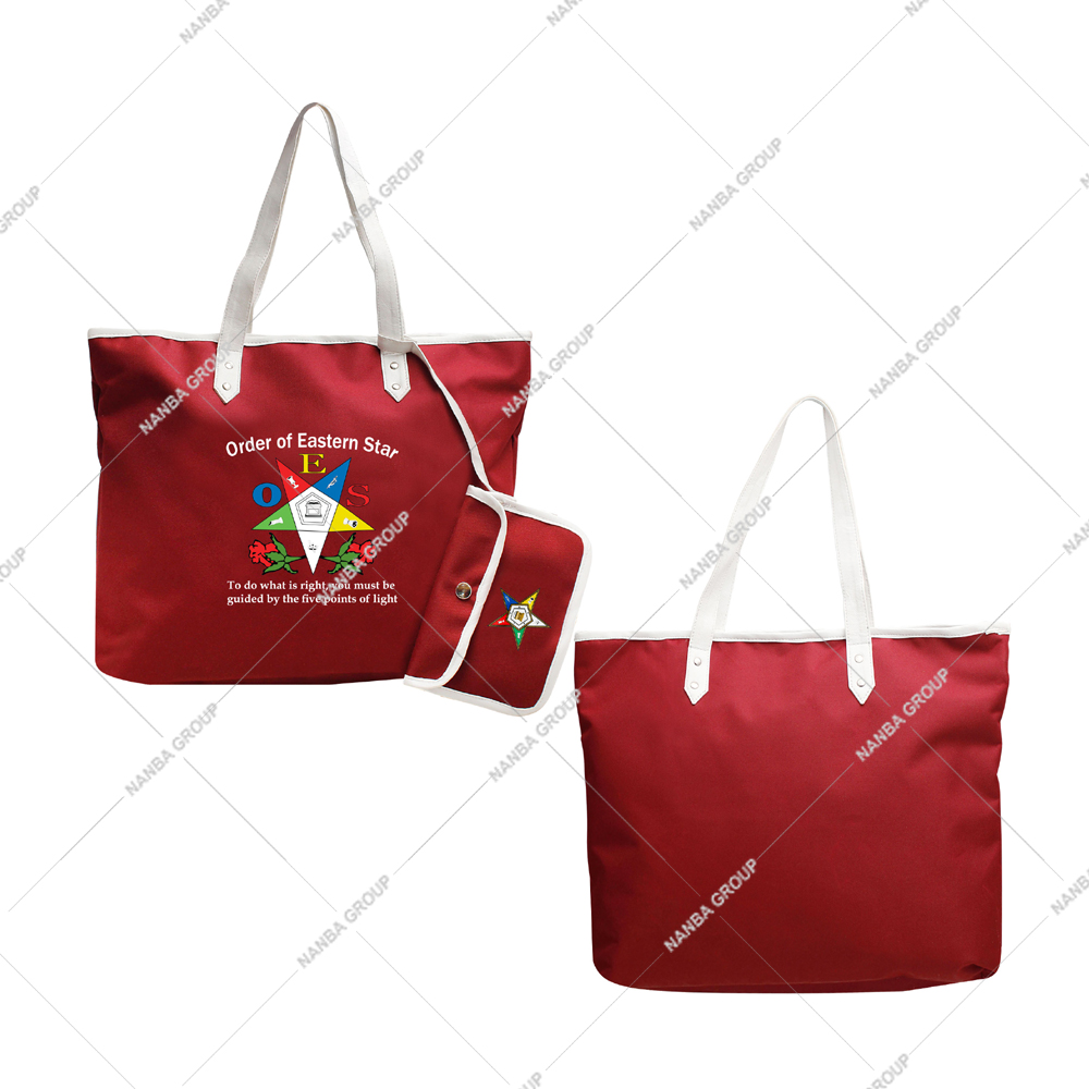 Photo-07 Order of Eastern Star Tote Bag With Embroidered OES Star Logo Maroon Shopping Bag Elegant Style All Seasons