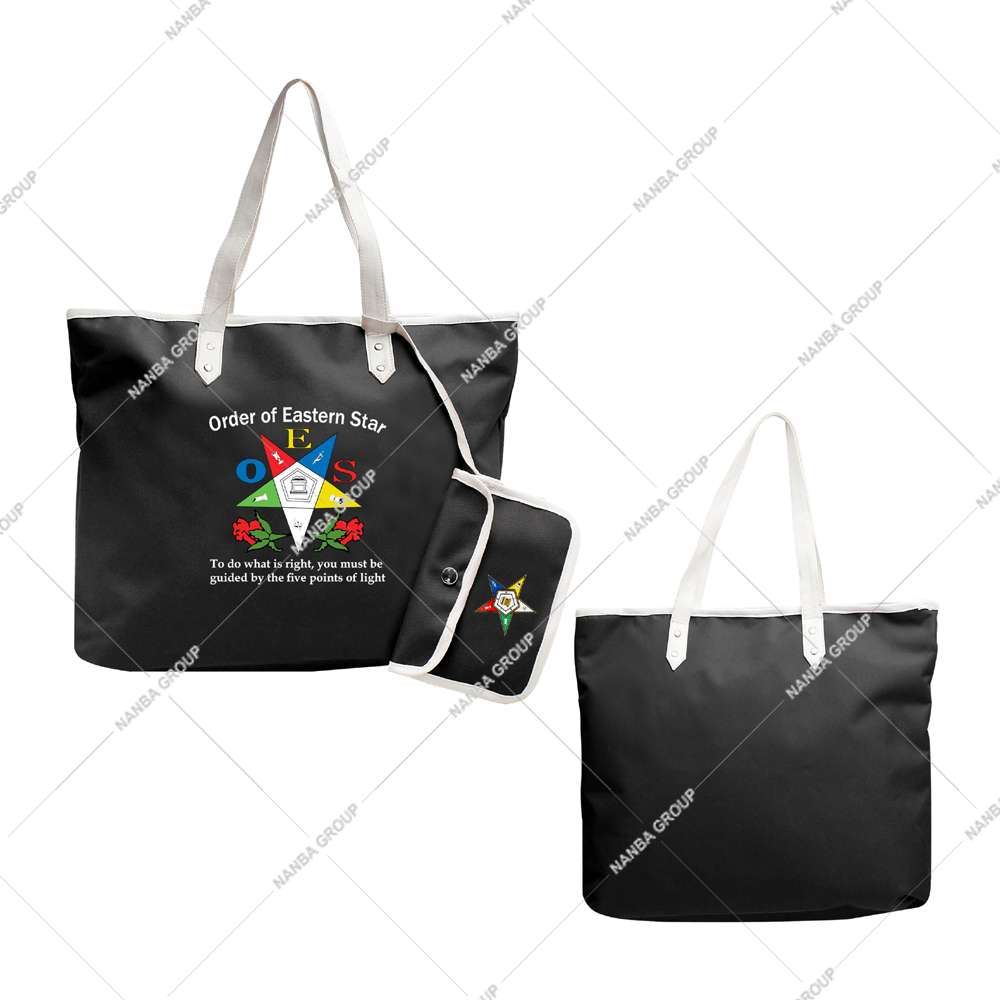Photo-07 Eastern Star Masonic Waterproof Zipper Tote Bag for Women with Shoulder Straps | Order of Eastern Star Embroidery Shopping Bag
