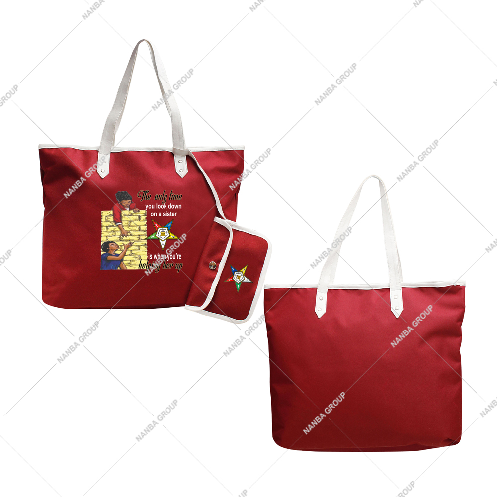 Photo-07 Eastern Star Embroidered Maroon Waterproof Zipper Closure Tote Bag OES Order of the Eastern Star Logo Sister Keeper