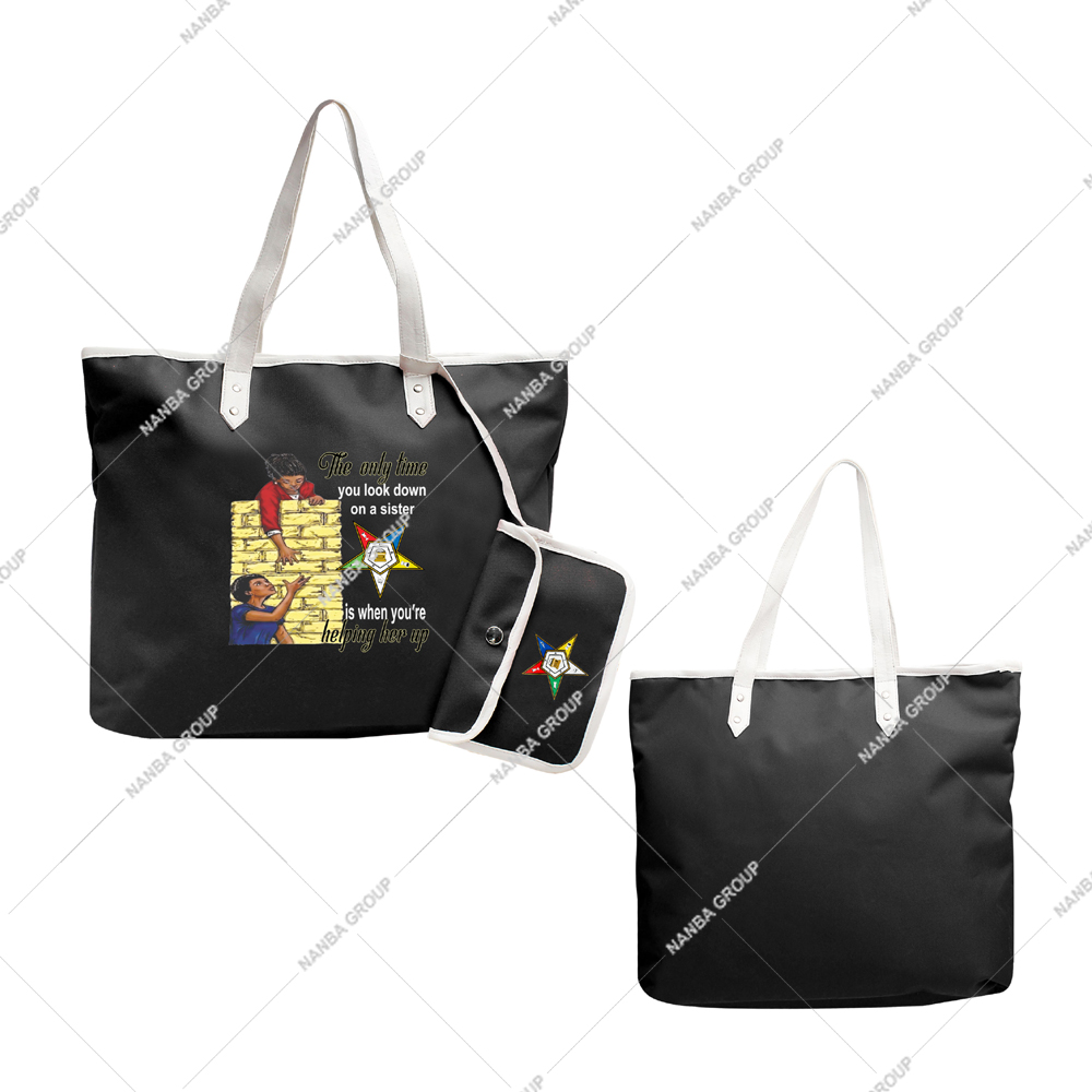Photo-07 Eastern Star Embroidered Black Tote Bag OES Order Of The Eastern Star Logo Sister Keeper