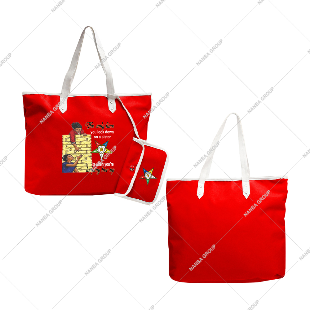 Photo-07 Eastern Star Embroidered Red Tote Bag OES Order Of The Eastern Star Logo Sister Keeper