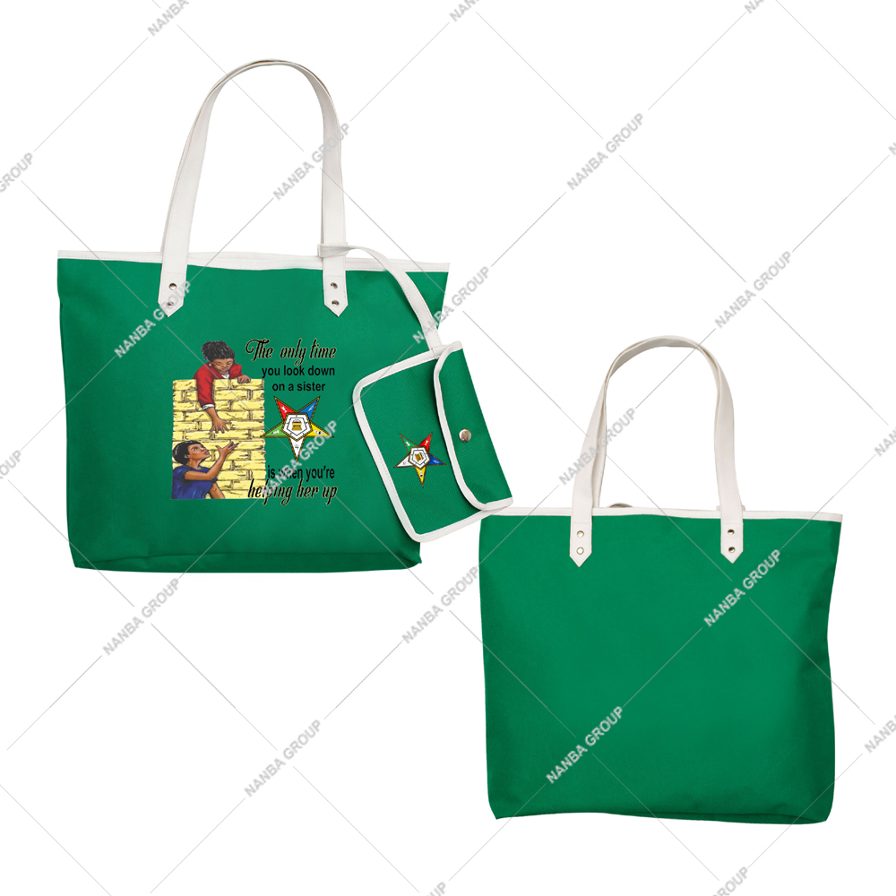 Photo-07 Eastern Star Embroidered Green Waterproof Zipper Closure Tote Bag OES Order of the Eastern Star Logo Sister Keeper