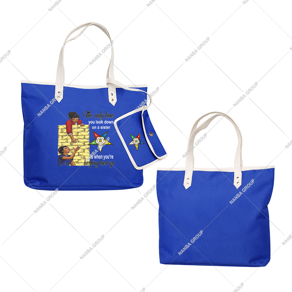Photo-07 Eastern Star Embroidered Blue Waterproof Zipper Closure Tote Bag OES Order of the Eastern Star Logo Sister Keeper