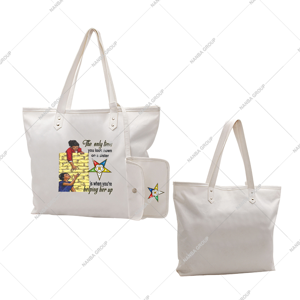 Photo-07 Eastern Star Embroidered White Tote Bag OES Order Of The Eastern Star Logo Sister Keeper