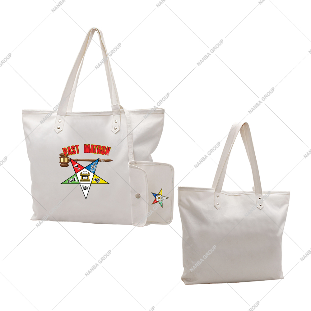 Photo-07 White Eastern Star (OES) Past Matron Tote Bag | Custom Made Waterproof Zipper Closure Embroidery Tote Bag