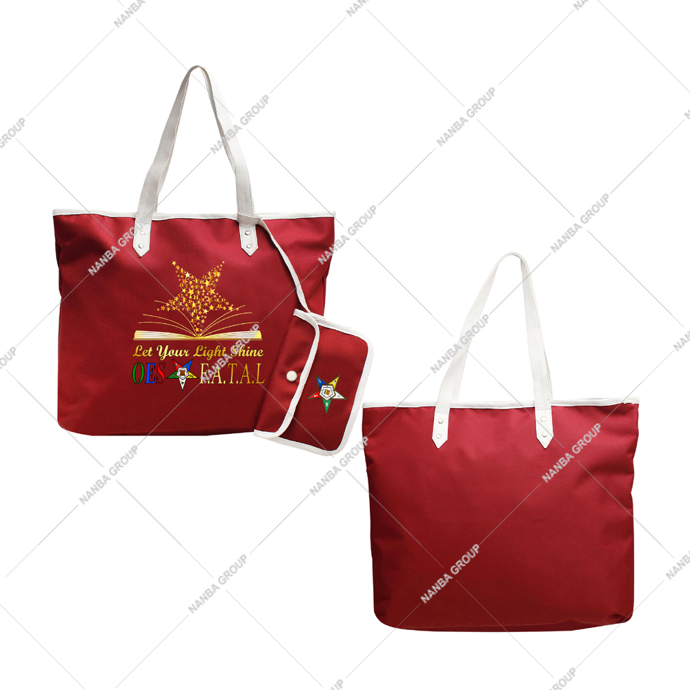Photo-07 Maroon Tote Bag Gold Star, The Phrase Let Your Light Shine OES F.A.T.A.L | Custom Made Eastern Star Maroon Waterproof Tote Bag