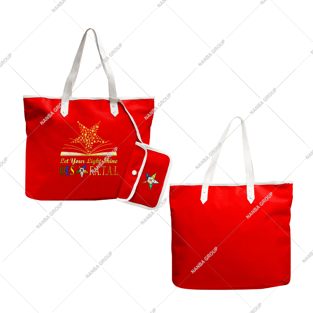 Photo-07 Red Tote Bag Gold Star, The Phrase Let Your Light Shine OES F.A.T.A.L | Custom Made Eastern Star Red Waterproof Tote Bag