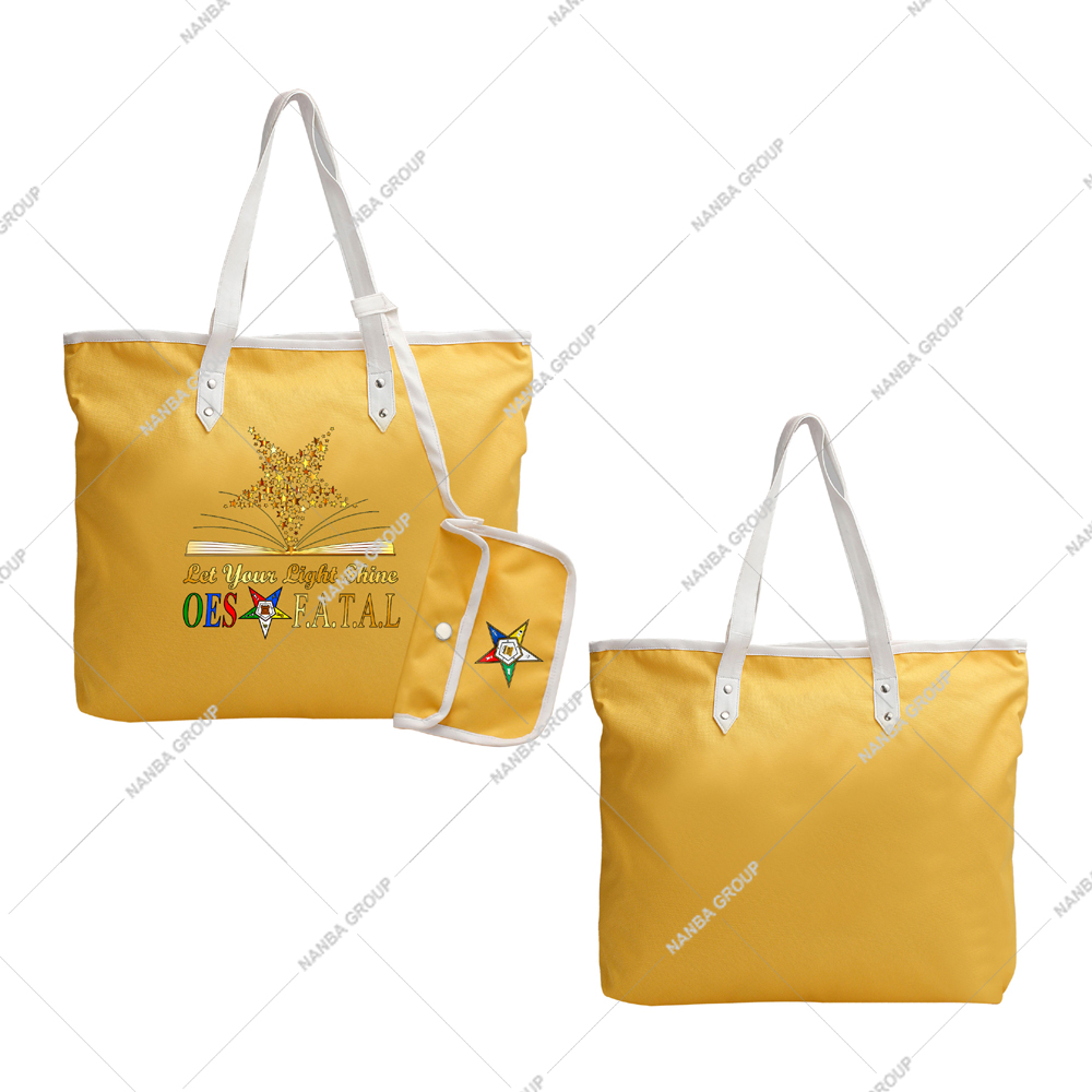 Photo-07 Yellow Tote Bag Gold Star, The Phrase Let Your Light Shine OES F.A.T.A.L | Custom Made Eastern Star Yellow Waterproof Tote Bag
