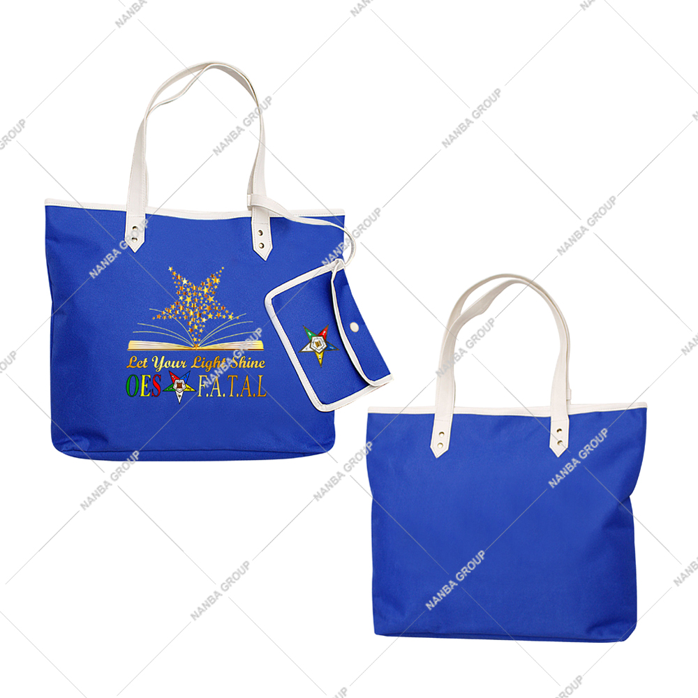 Photo-07 Blue Tote Bag Gold Star, The Phrase Let Your Light Shine OES F.A.T.A.L | Custom Made Eastern Star Blue Waterproof Tote Bag