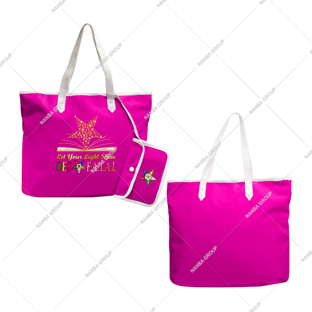 Photo-07 For Waterproof Tote Bag Gold Star Design Phrase ‘Let Your Light Shine OES F.A.T.A.L’ Zipper | Custom Made Eastern Star Unisex