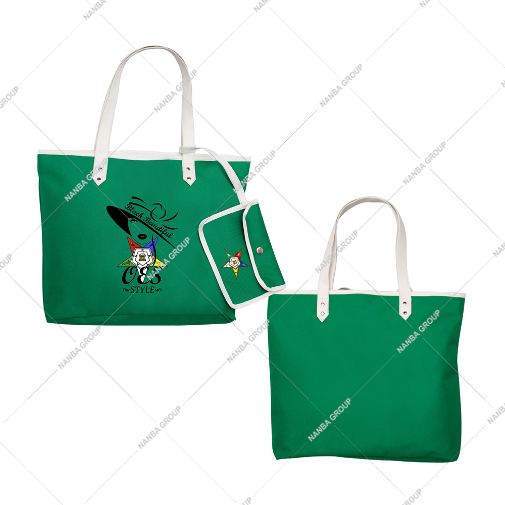 Photo-07 Green Tote Bag OES Style Eastern Star Si-star Sassy & Classy OES Masonic Regalia Carrying Tote Bag