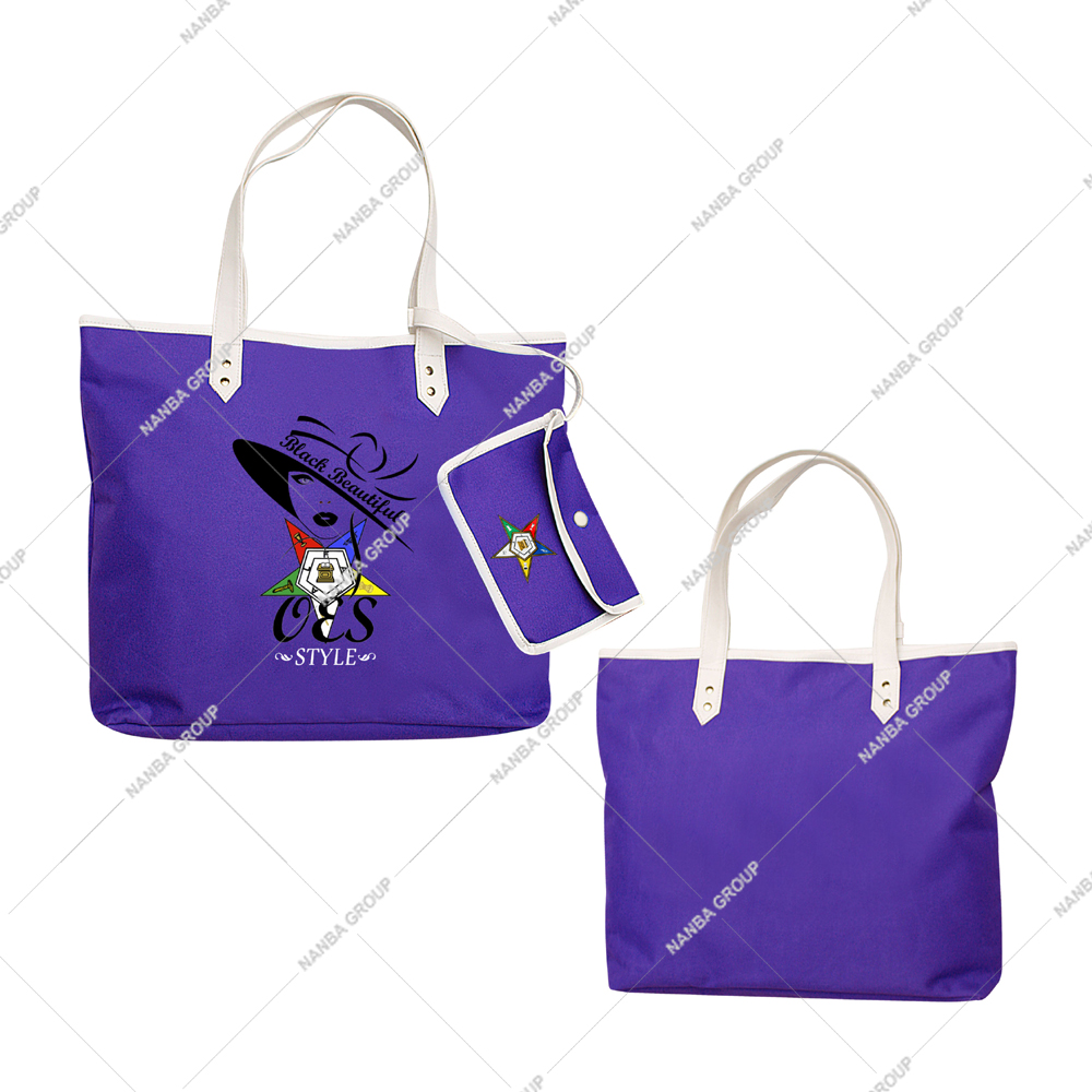 Photo-07 Purple Tote Bag OES Style Eastern Star Si-star Sassy & Classy OES Embroidered Masonic Handbag
