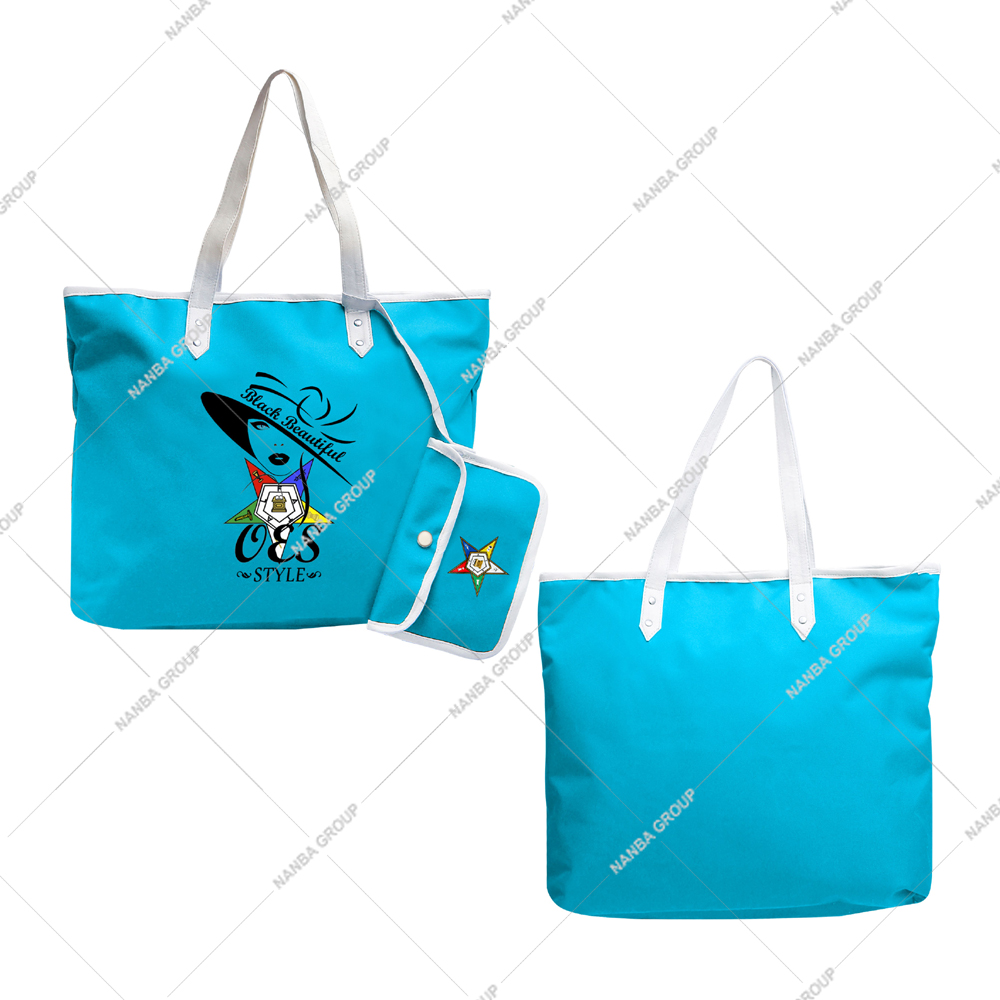 Photo-07 Sky Blue Waterproof Zipper Closure Tote Bag OES Style Eastern Star Si-star Sassy & Classy Codura & Poly-Vinyl Shopping Bag