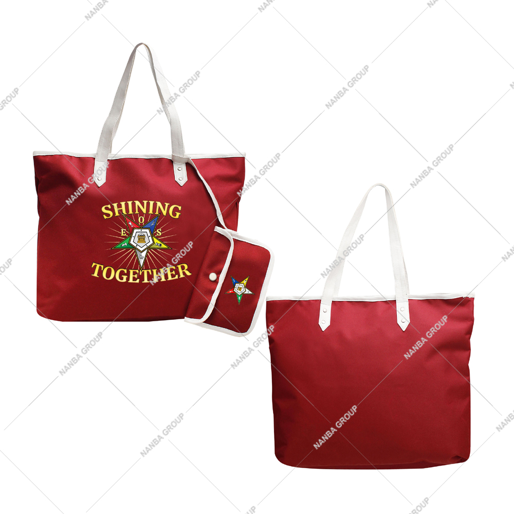 Photo-07 Maroon OES Shining Together Order of the Eastern Star Journal OES Eastern Star Maroon Tote Bag With Matching Zippered Pouch