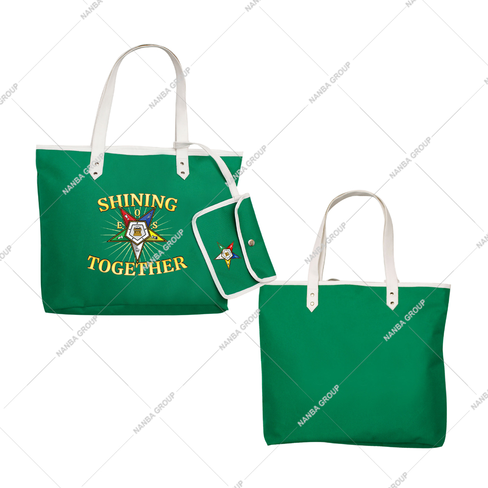 Photo-07 Green OES Shining Together Order of the Eastern Star Journal OES Green Shoulder Tote bag With White Handles