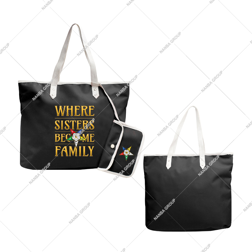 Photo-07 OES Where Sisters Become Family Order Of The Eastern Star Tapestry Bulk Masonic Eastern Star Black Tote Bags