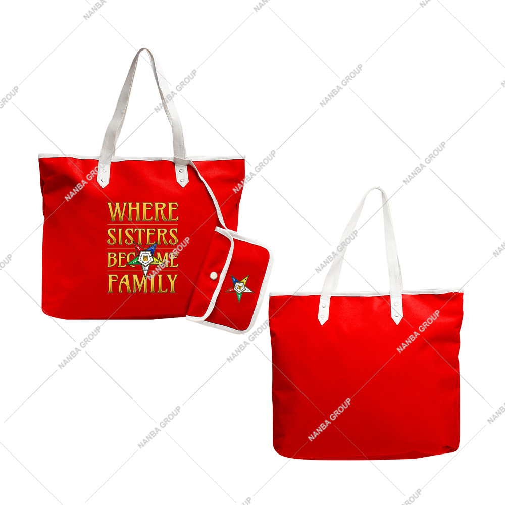 Photo-07 OES Where Sisters Become Family Order Of The Eastern Star Tapestry Bulk Masonic Eastern Star Red Tote Bags