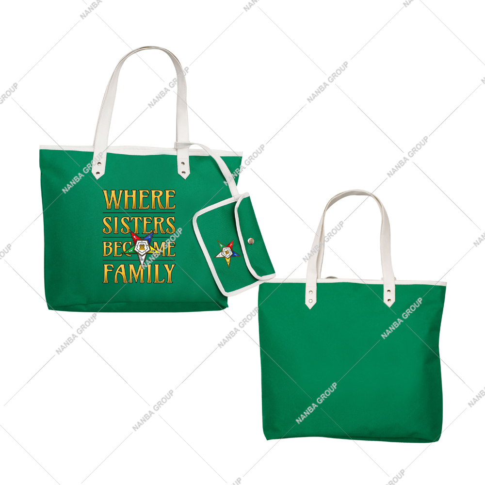 Photo-07 OES Where Sisters Become Family Order Of The Eastern Star Tapestry Bulk Masonic Eastern Star Green Tote Bags
