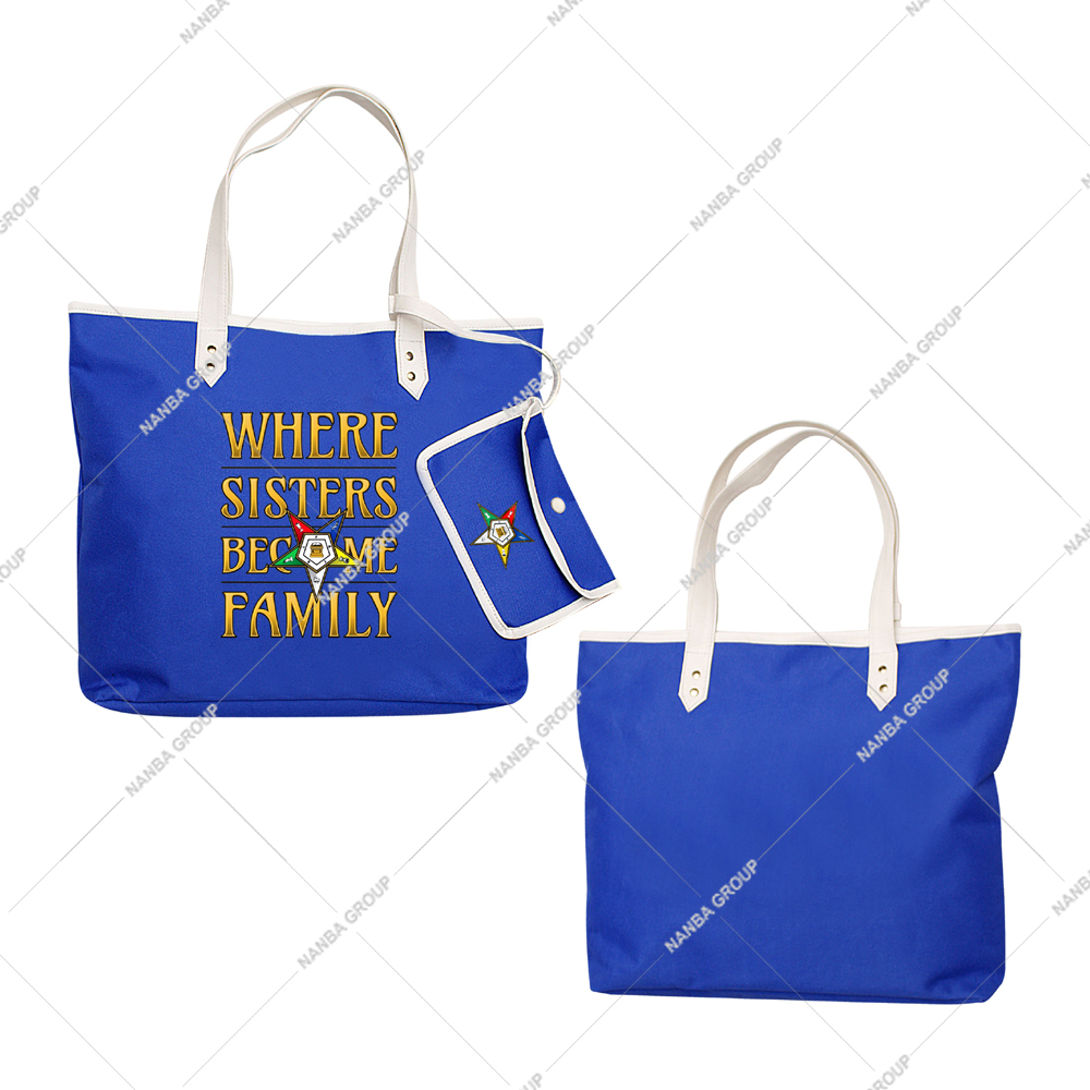 Photo-07 OES Where Sisters Become Family Order Of The Eastern Star Tapestry Bulk Masonic Eastern Star Blue Tote Bags