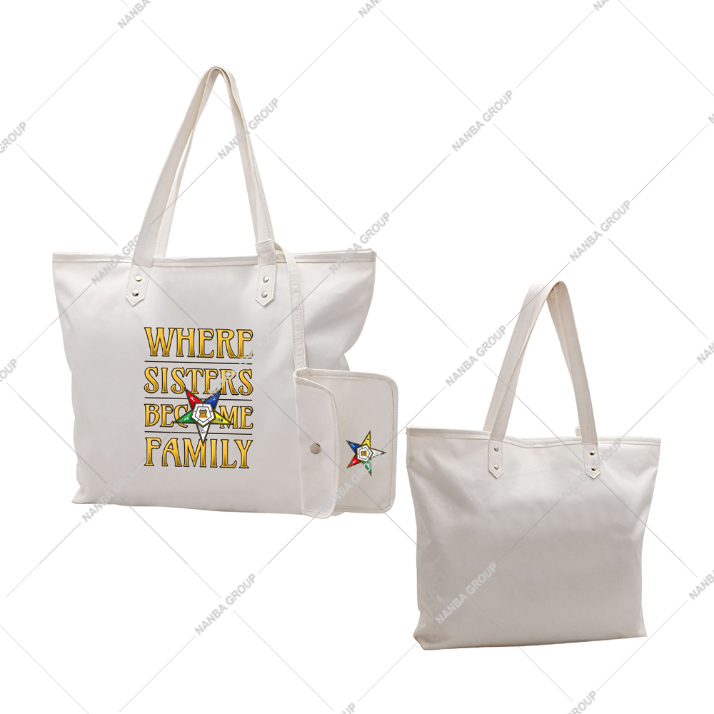 Photo-07 OES Where Sisters Become Family Order Of The Eastern Star Tapestry Bulk Masonic Eastern Star White Tote Bags