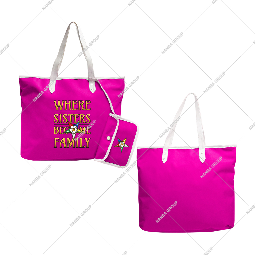 Photo-07 OES Sisters Become Family Order Eastern Star Tapestry Masonic Eastern Star Embroidery Waterproof Zipper Closure for Tote Bags