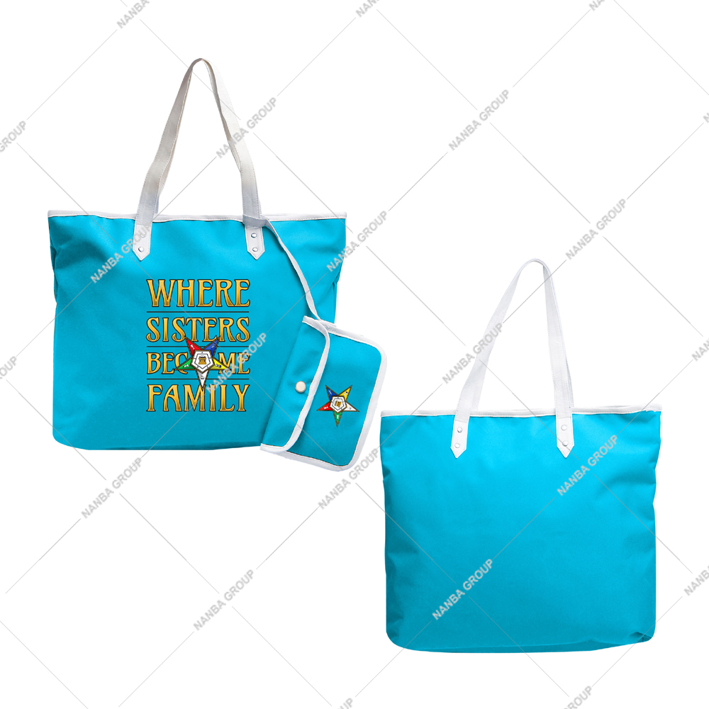 Photo-07 OES Where Sisters Become Family Order Of The Eastern Star Tapestry Bulk Masonic Eastern Star Sky Blue Tote Bags