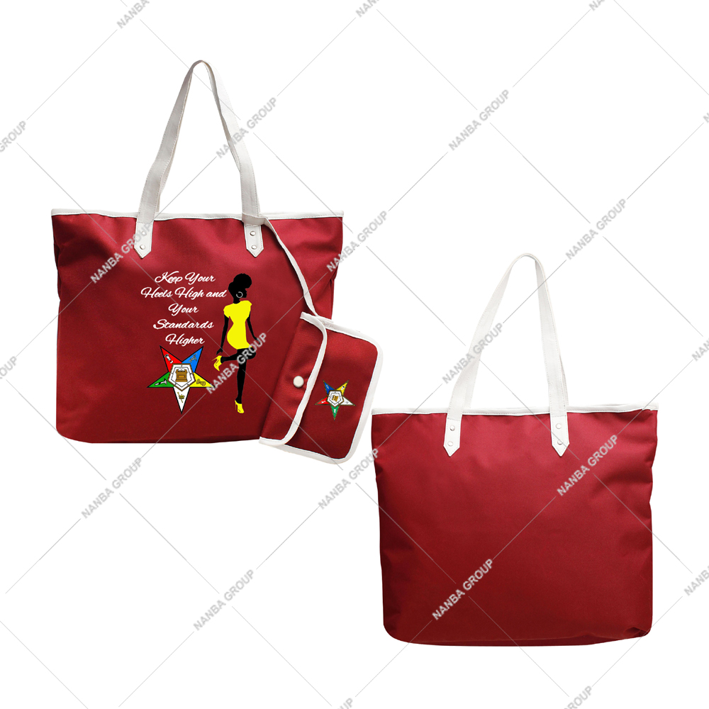 Photo-07 Maroon Star Emblem Order Eastern Star (OES) (Keep Your Heels High Your Standards Higher) Waterproof Zipper Closure OES Tote Bag