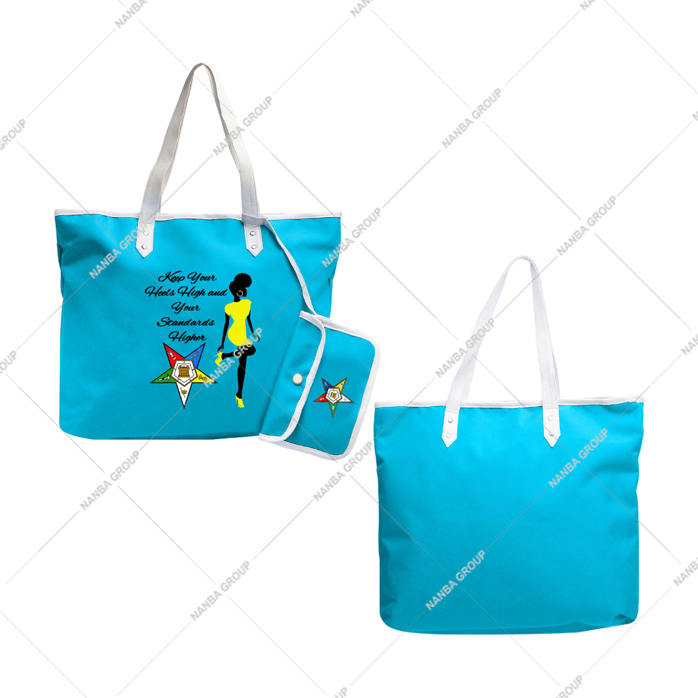 Photo-07 Sky Blue Star Emblem of the Order of the Eastern Star (OES) (Keep Your Heels High and Your Standards Higher) OES Tote Bag