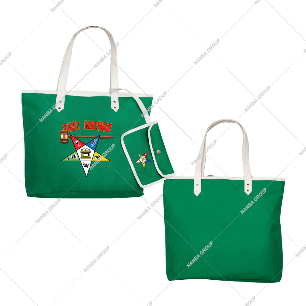 Photp-07 Green Eastern Star (OES) Past Matron Custom Made Waterproof Tote Bag with Embroidery and Zipper Closure