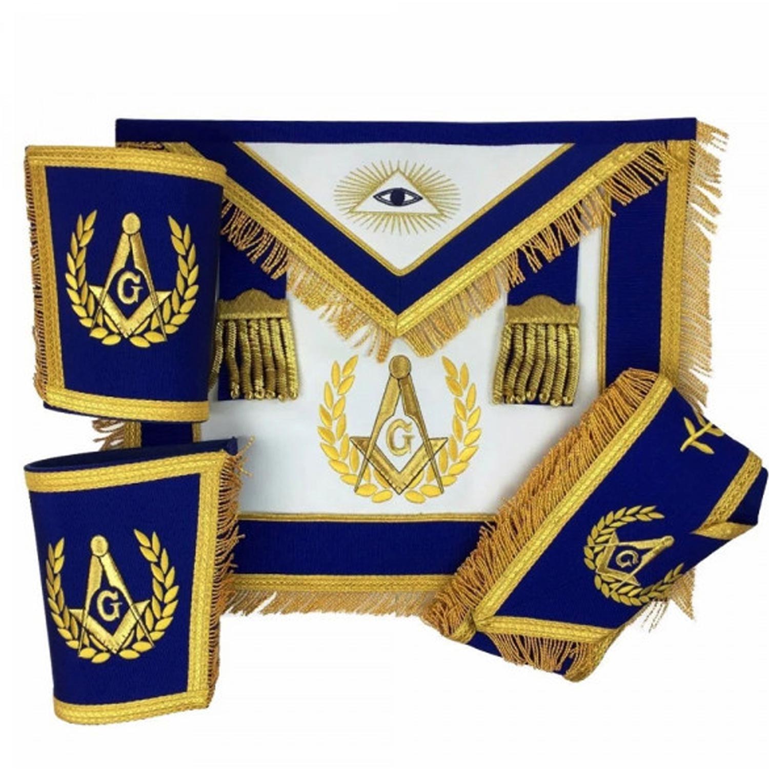 Blue Lodge Master Mason Apron with Fringe Set Apron,Collar gauntlets Cuffs Blue Lodge Master Mason Apron with Fringe Set Apron,Collar gauntlets Cuffs