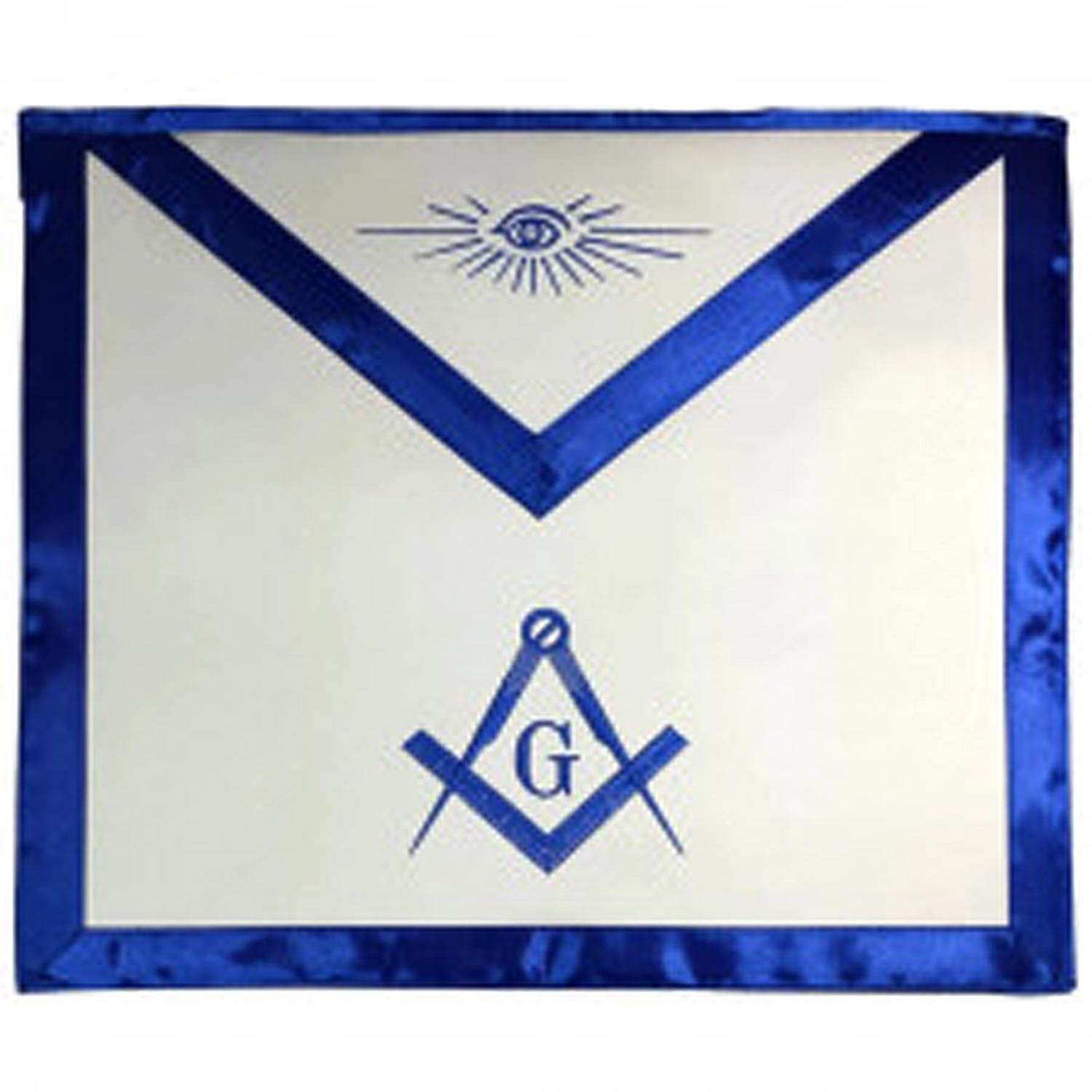 Blue Satin Master Mason Apron Square Compass & G Blue Satin Master Mason Apron Square Compass & G