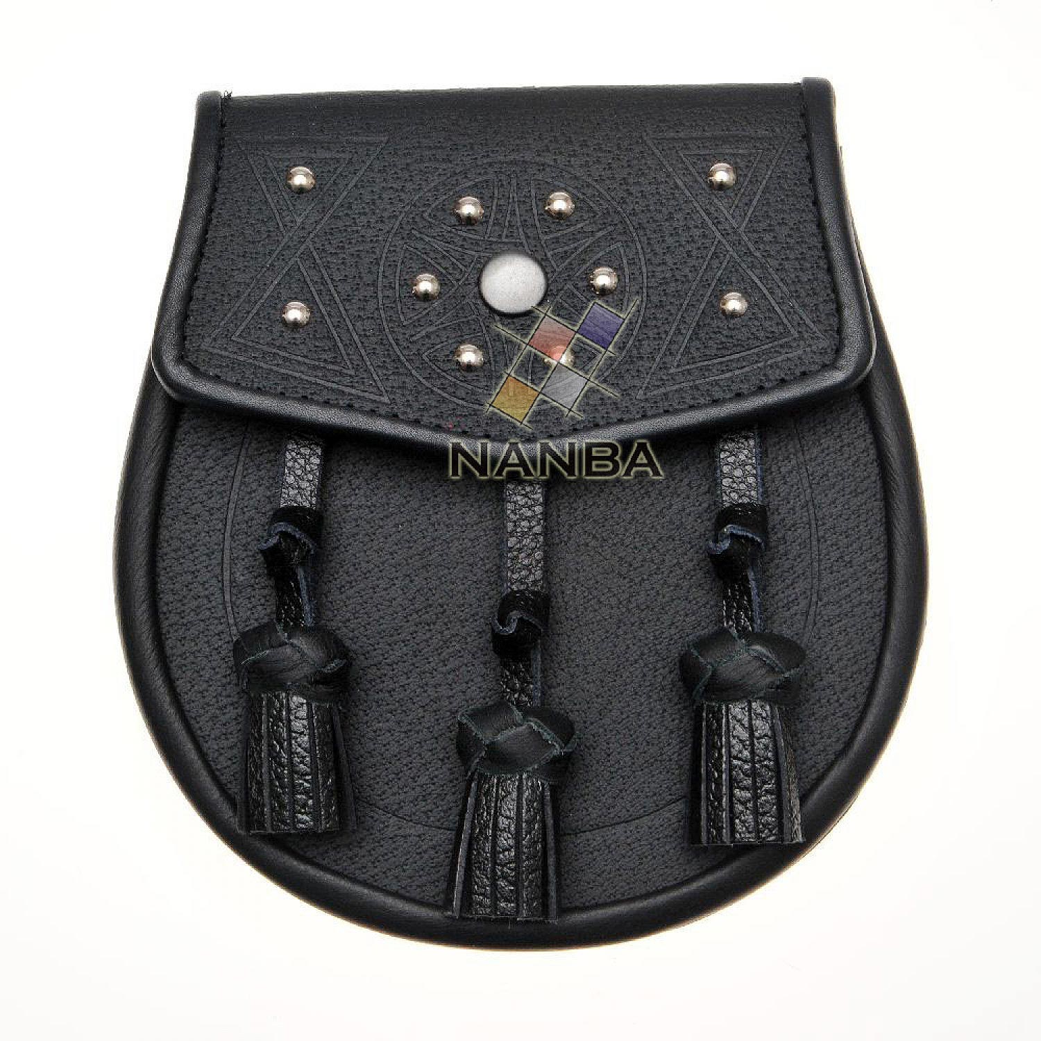 Circular Design Studded Black Leather Sporran Circular Design Studded Black Leather Sporran