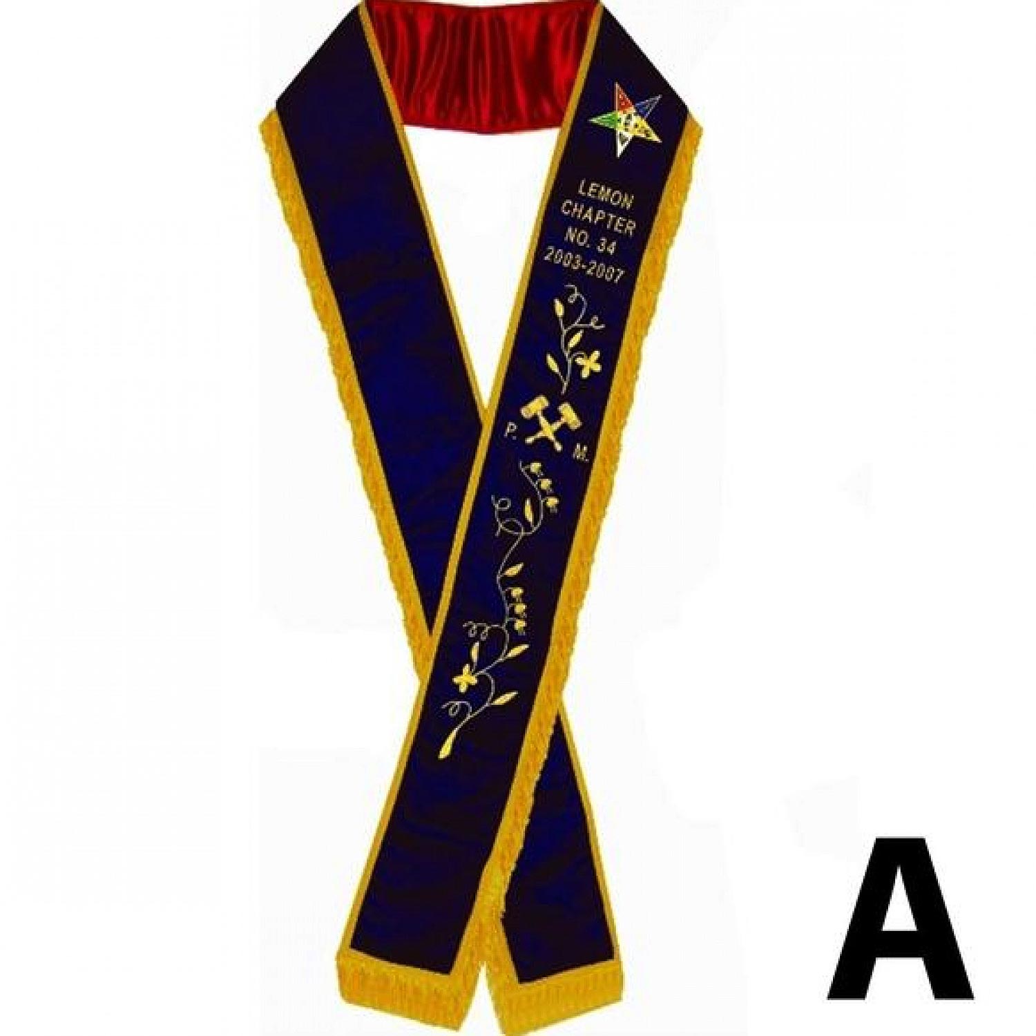 Machine Embroidered Past Matron OES Purple Velvet Sashes Machine Embroidered Past Matron OES Purple Velvet Sashes
