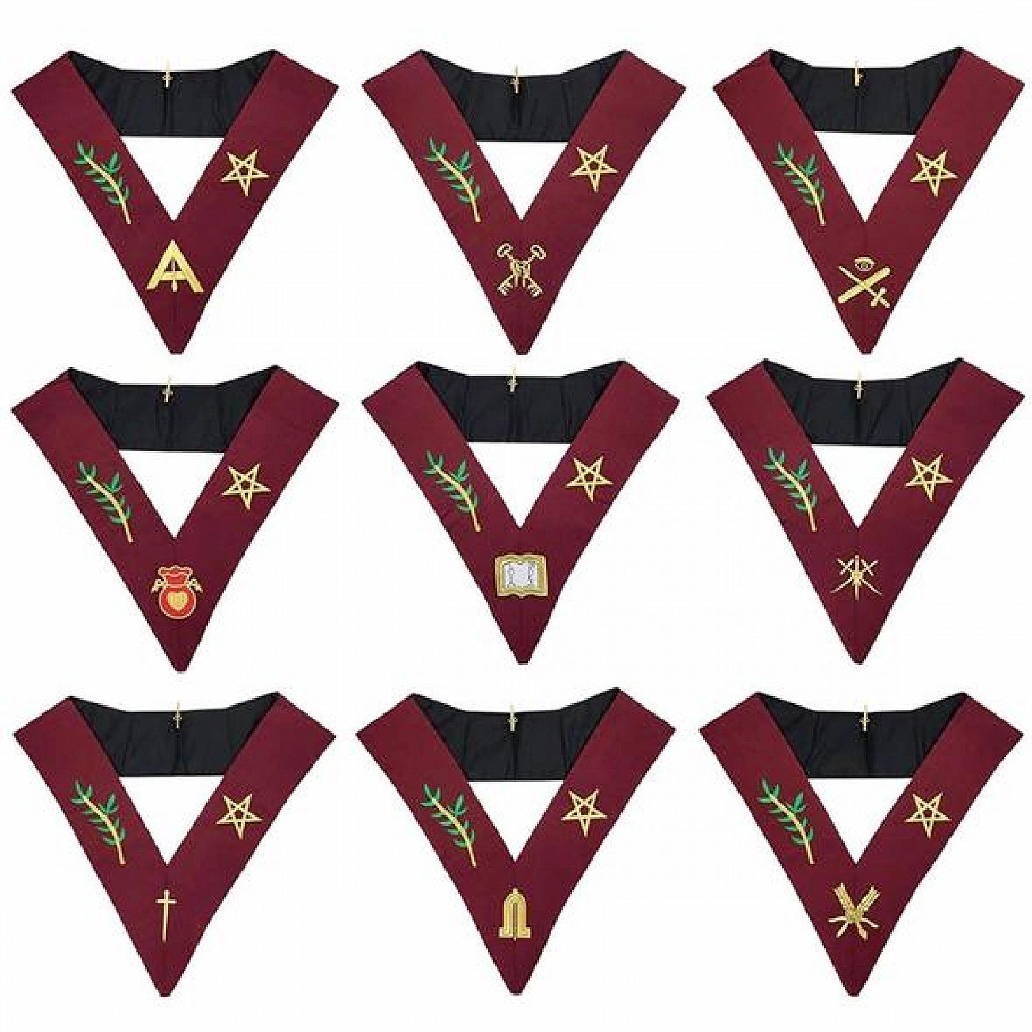 Masonic Blue Lodge 14th Degree Collars- Set of 9 collars Machine Embroidered Masonic Blue Lodge 14th Degree Collars- Set of 9 collars Machine Embroidered