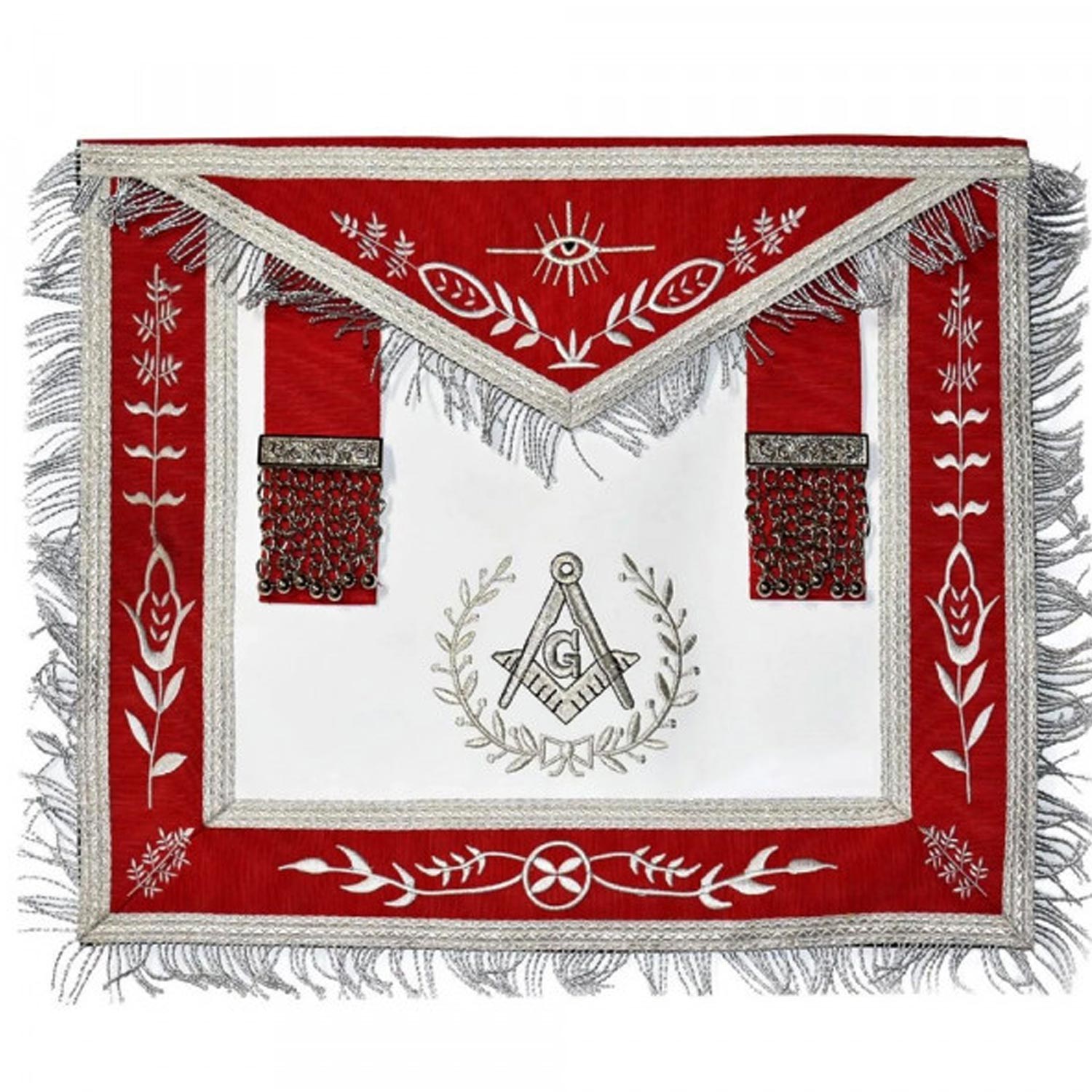 Masonic Blue Lodge Master Mason Silver Machine Embroidery Red Apron Masonic Blue Lodge Master Mason Silver Machine Embroidery Red Apron